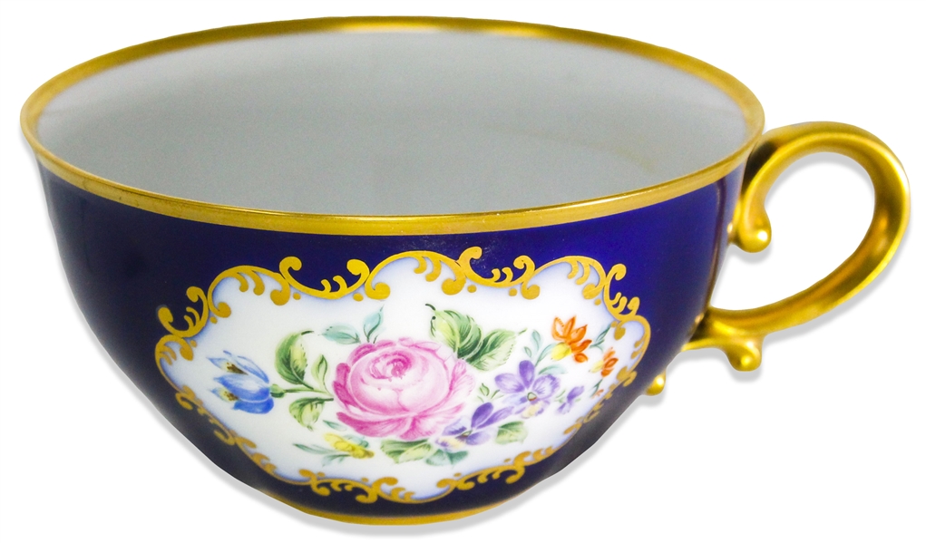 Margaret Thatcher Personally Owned China -- Tea Cup & Saucer in a Navy Blue Floral Pattern